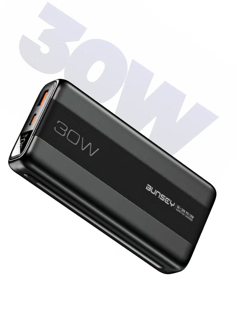 BUNSEY 20000mAh 30W Super Fast Charging Powerbank with Digital Display Screen | Power-On Button | Lightweight Portable Charger | Fast Charge for Smartphones & Tablets | BP04, Black - Image 1